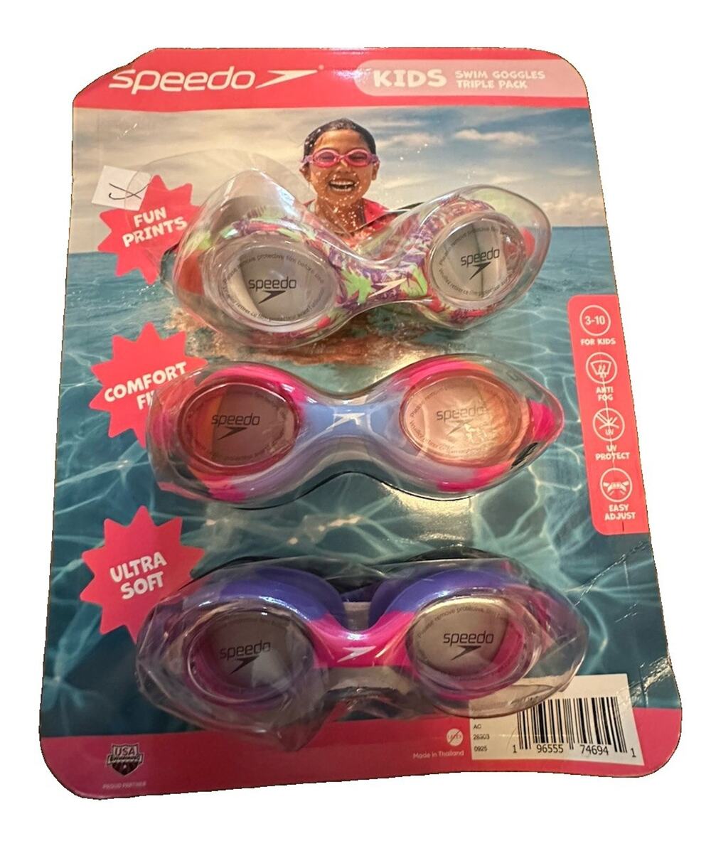 Speedo Kids Swim Goggles Triple Pack Ages 3-10 Anti-Fog UV Protection New